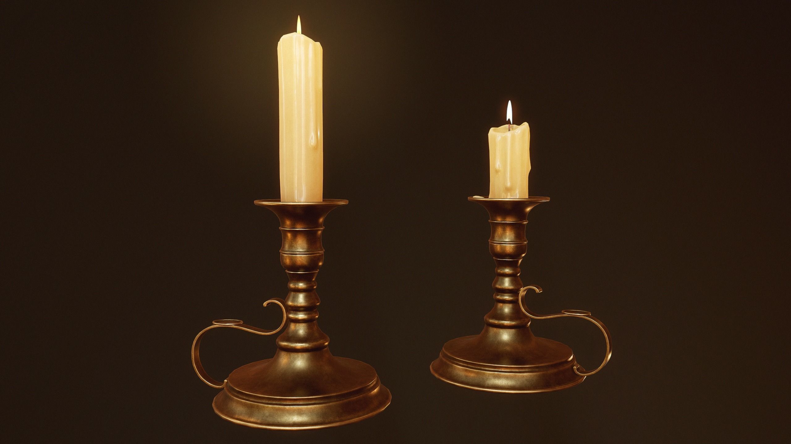 Candles Candlestick - PBR Game Ready Low-poly 3D model_10