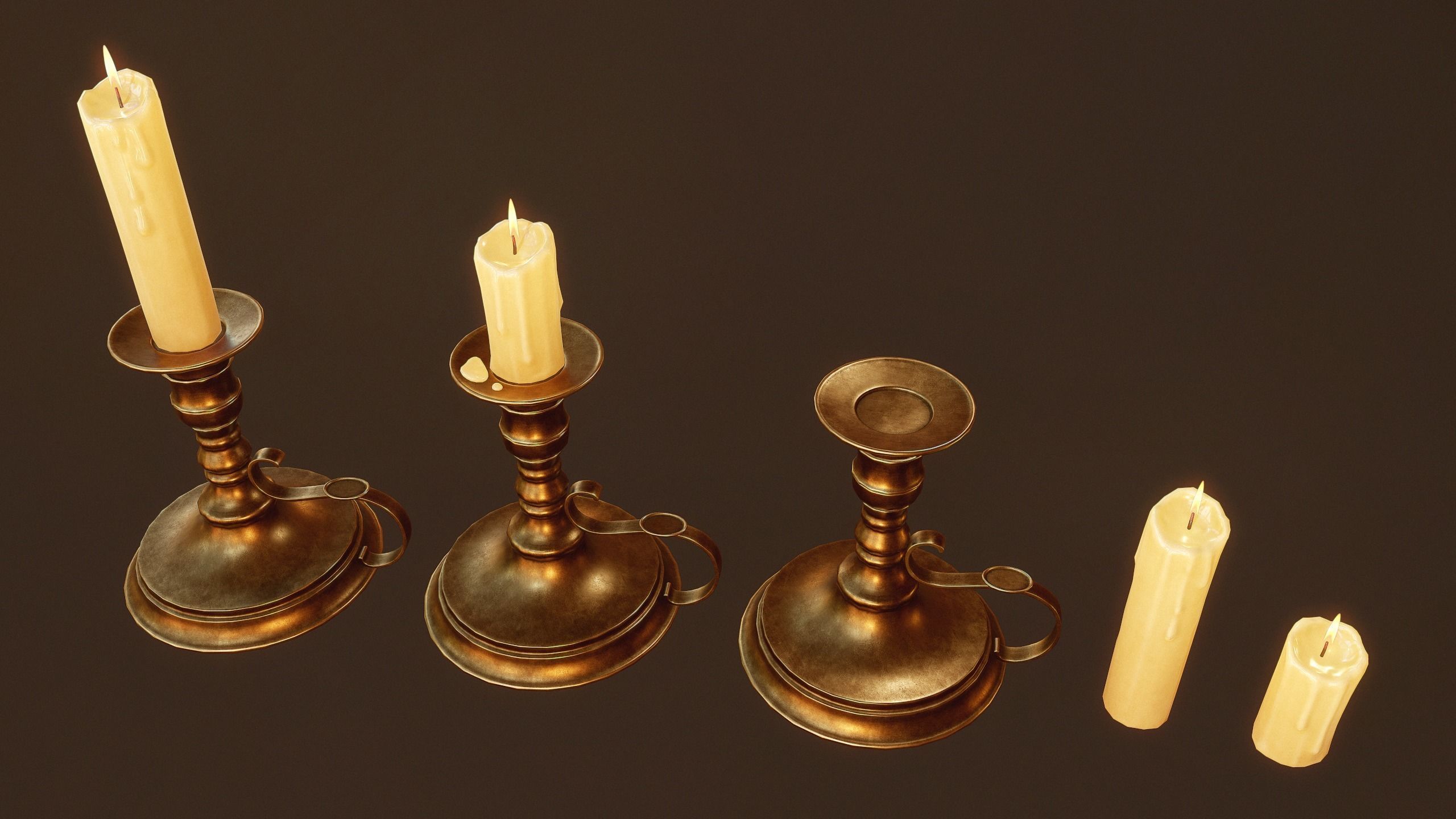 Candles Candlestick - PBR Game Ready Low-poly 3D model_3