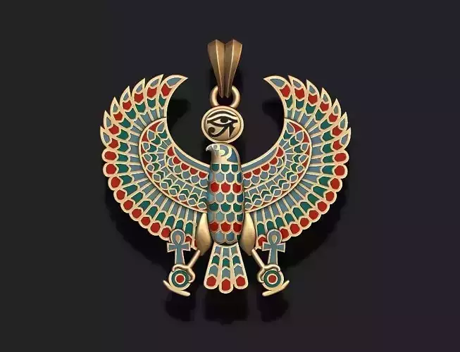 Egyptian Horus Falcon God enamel pendant