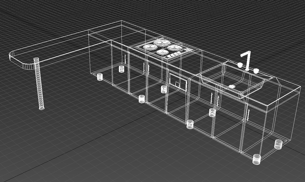 Kitchen with bar counter 3D model_9