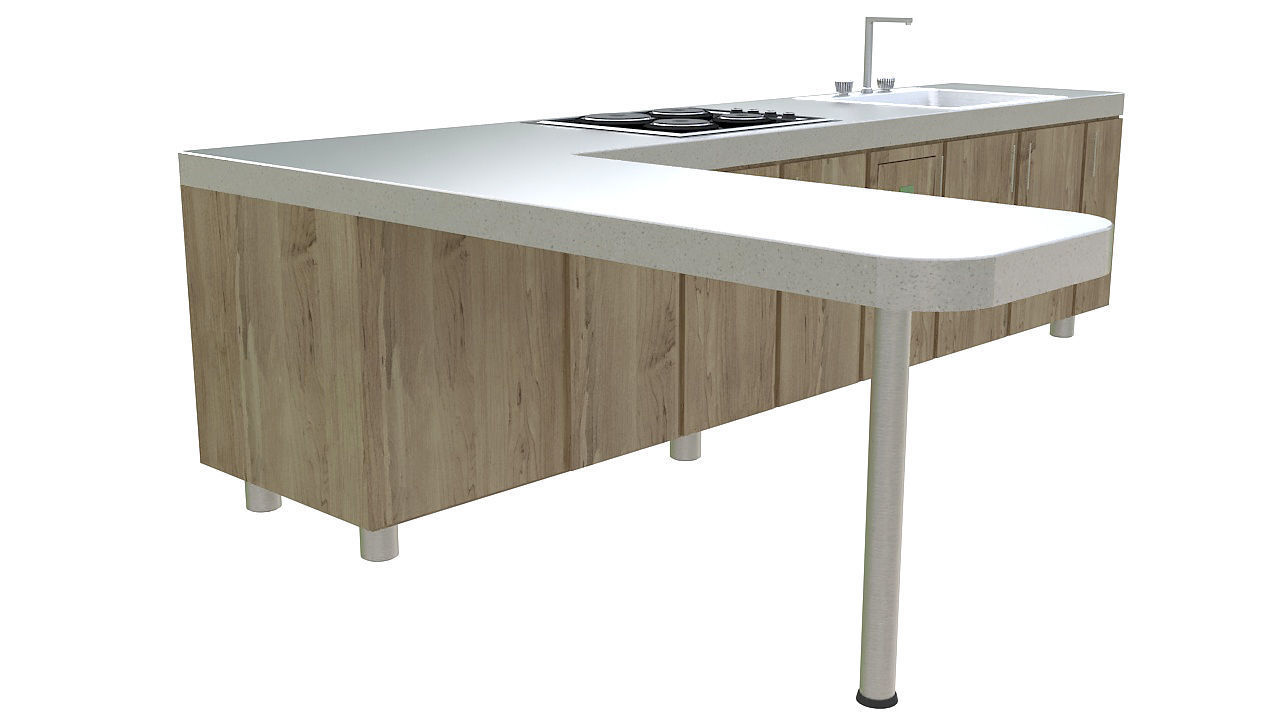 Kitchen with bar counter 3D model_4