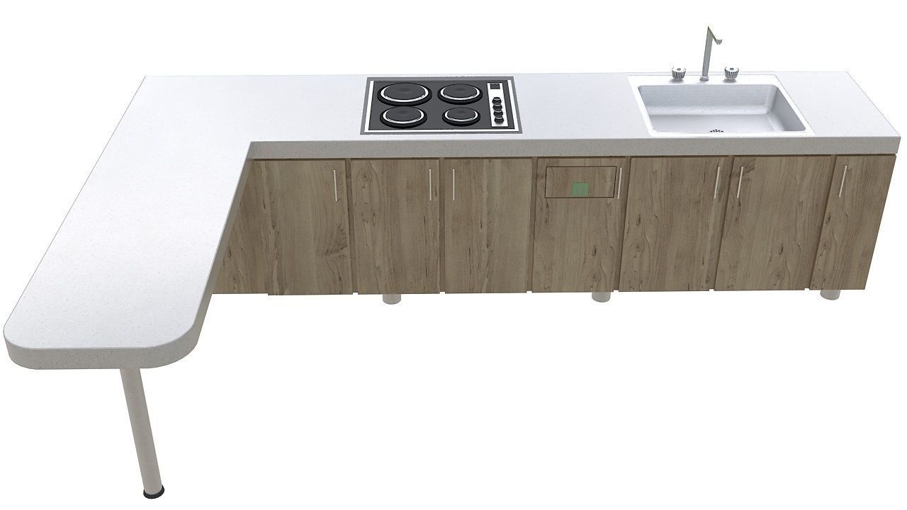Kitchen with bar counter 3D model_1