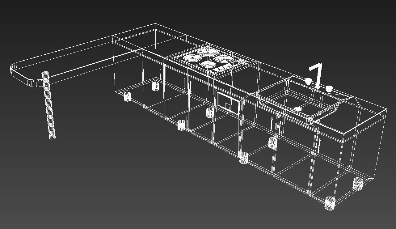 Kitchen with bar counter 3D model_10