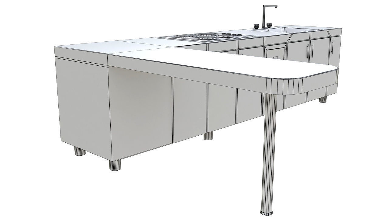 Kitchen with bar counter 3D model_5