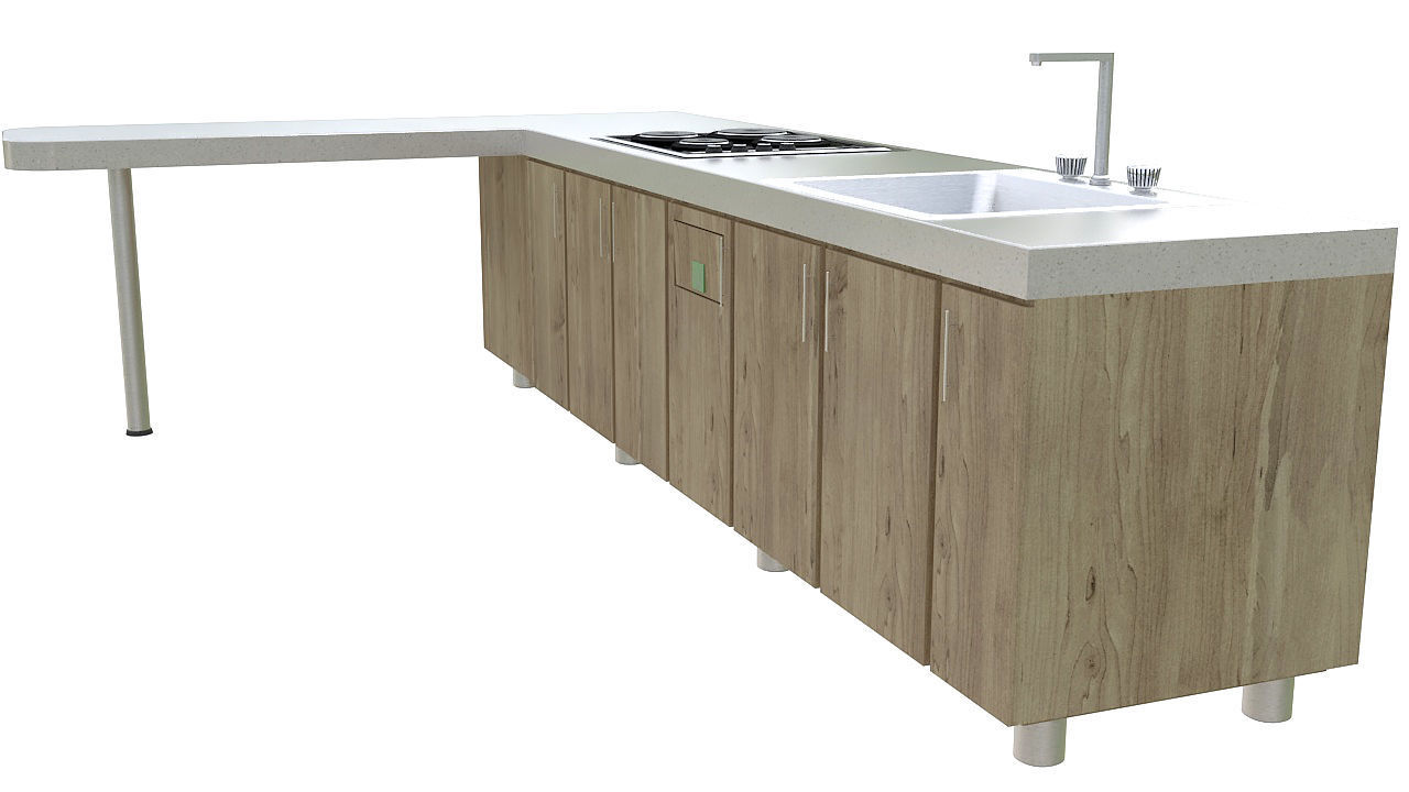 Kitchen with bar counter 3D model_3