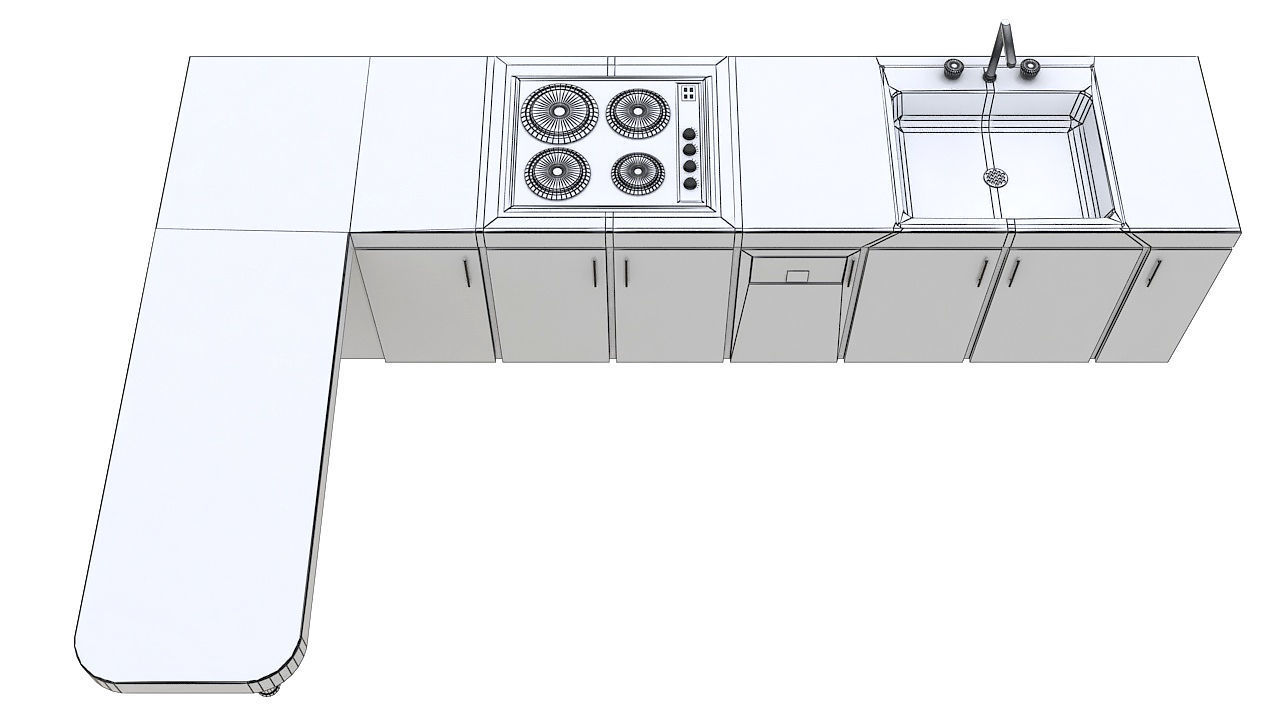 Kitchen with bar counter 3D model_6