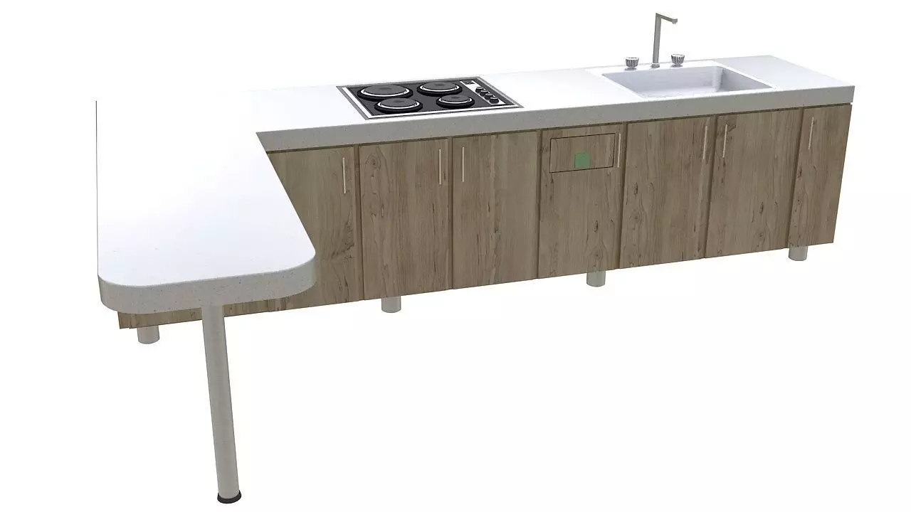 Kitchen with bar counter 3D model_0