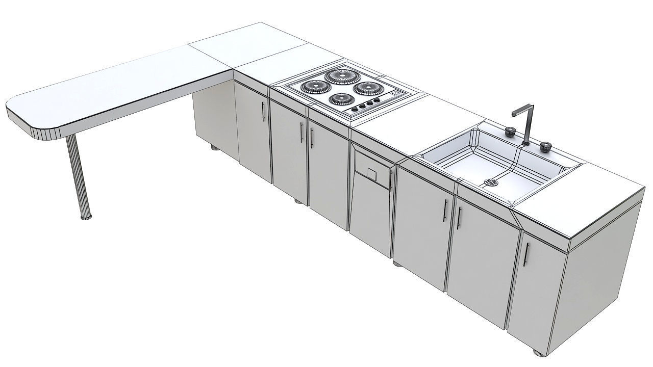 Kitchen with bar counter 3D model_7
