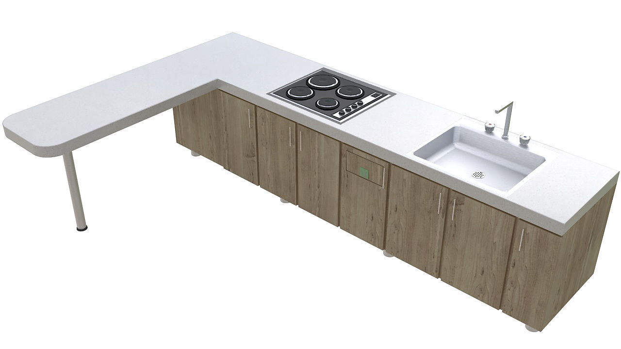 Kitchen with bar counter 3D model_2