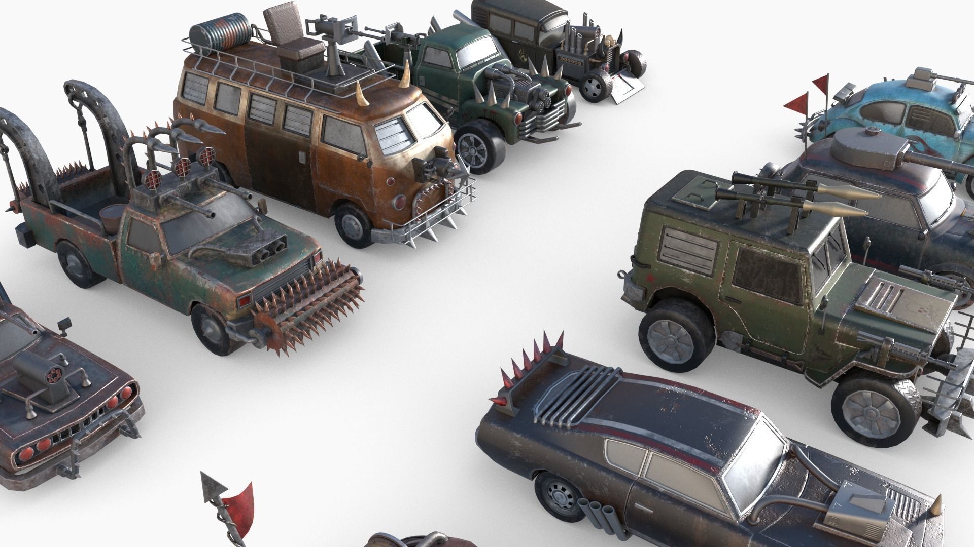 Lowpoly  Post Apocalyptic Car Sets  Low-poly 3D model_28