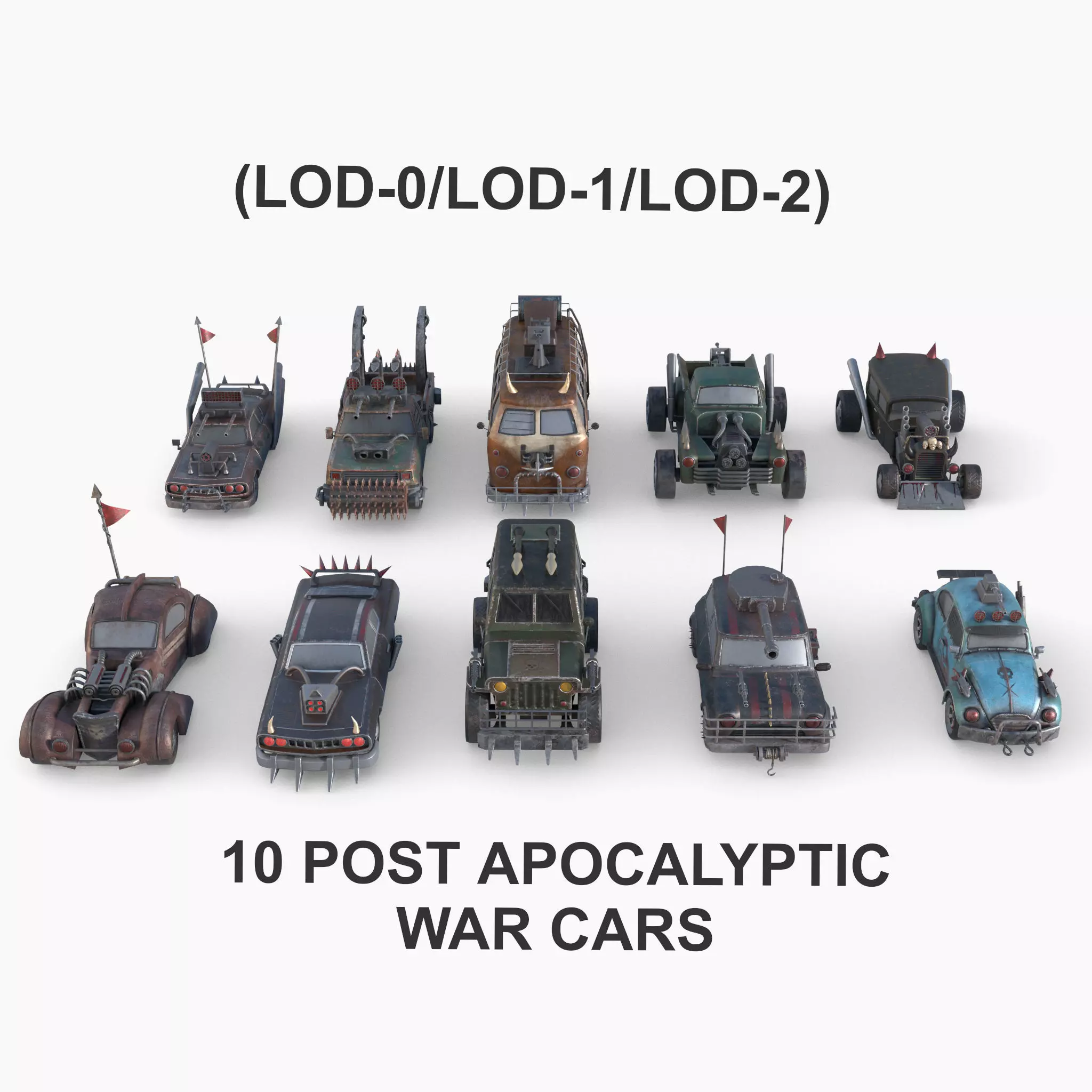 Lowpoly  Post Apocalyptic Car Sets  Low-poly 3D model_0