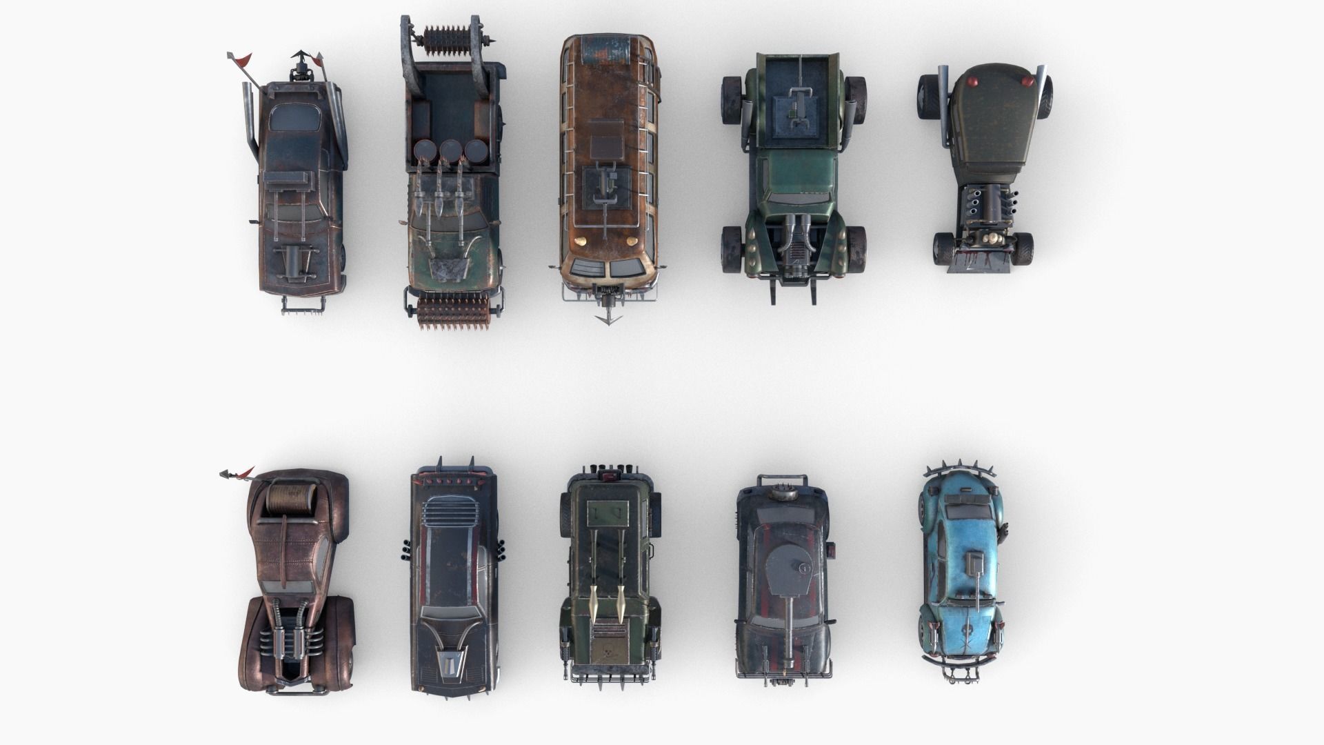 Lowpoly  Post Apocalyptic Car Sets  Low-poly 3D model_26
