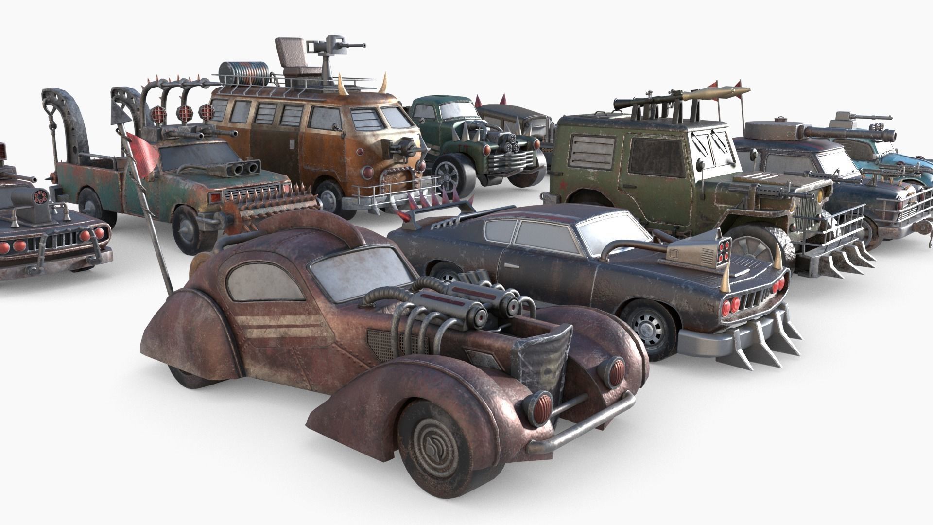 Lowpoly  Post Apocalyptic Car Sets  Low-poly 3D model_24