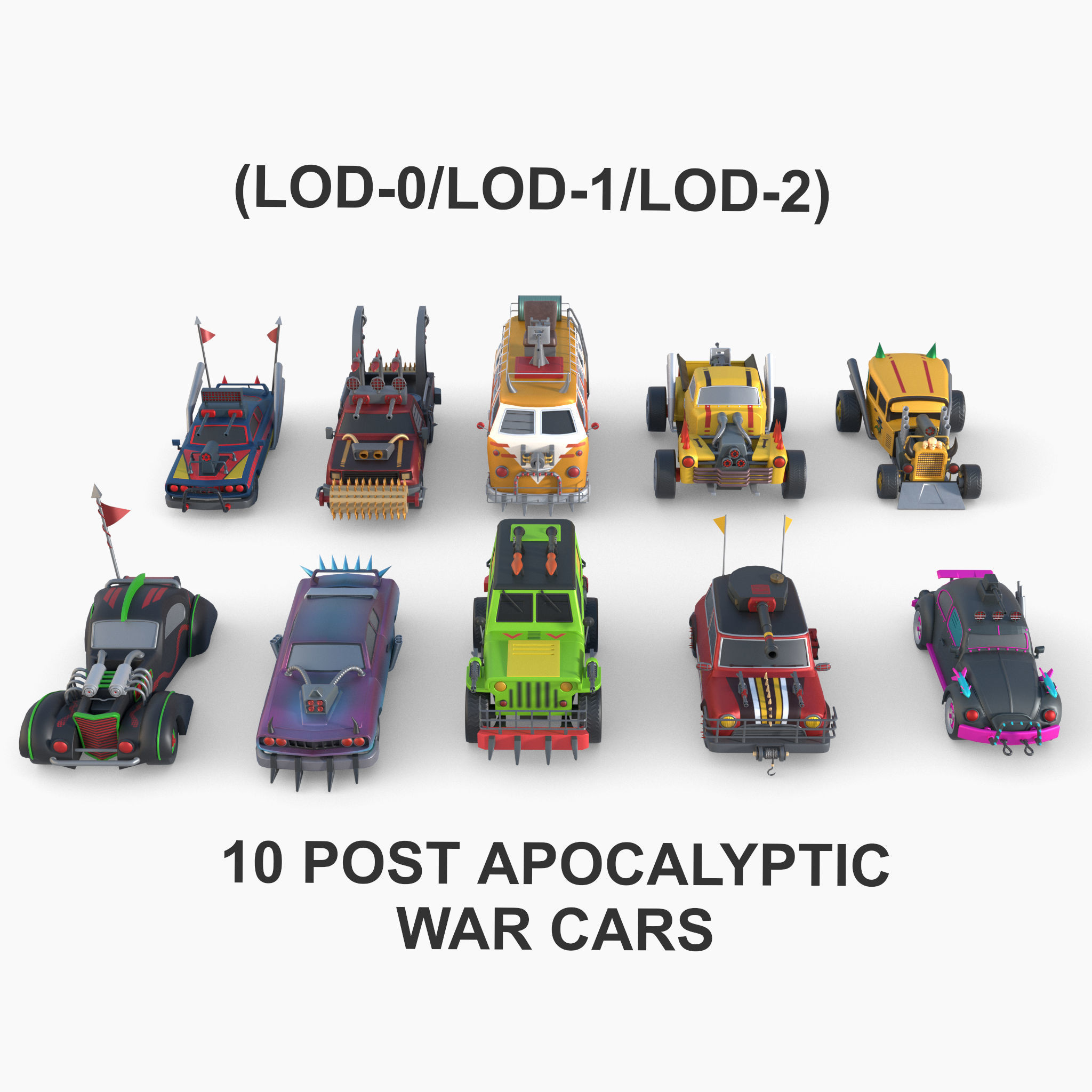 Lowpoly  Post Apocalyptic Car Sets  Low-poly 3D model_21
