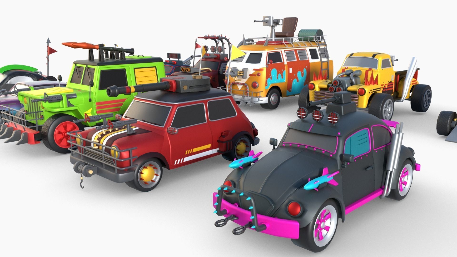 Lowpoly  Post Apocalyptic Car Sets  Low-poly 3D model_37