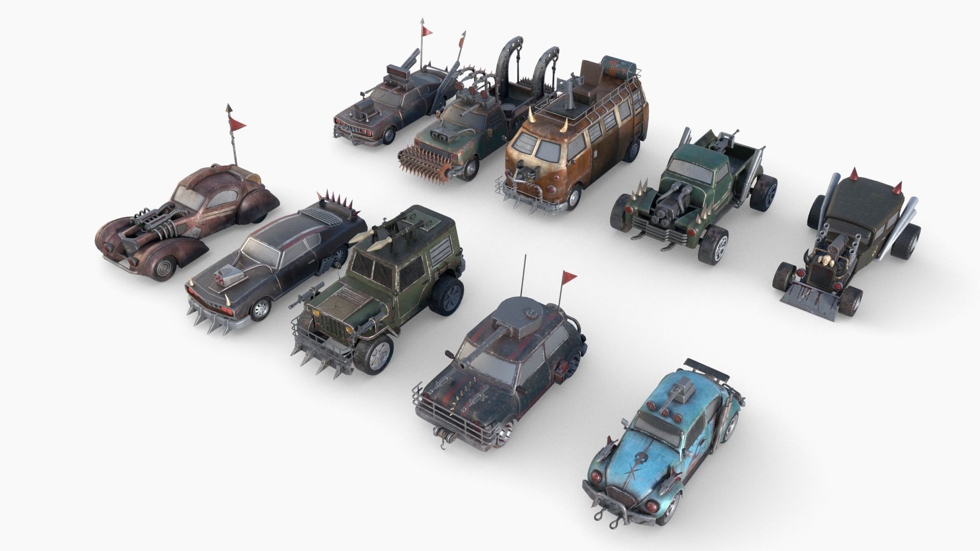 Lowpoly  Post Apocalyptic Car Sets  Low-poly 3D model_22