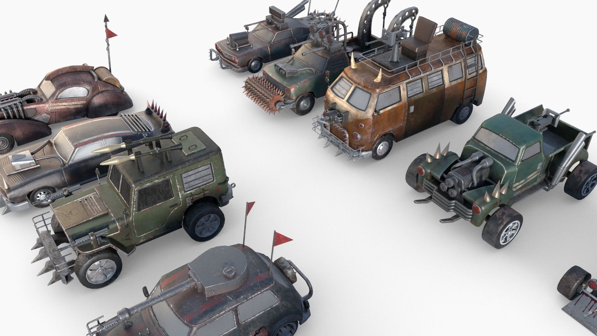 Lowpoly  Post Apocalyptic Car Sets  Low-poly 3D model_27