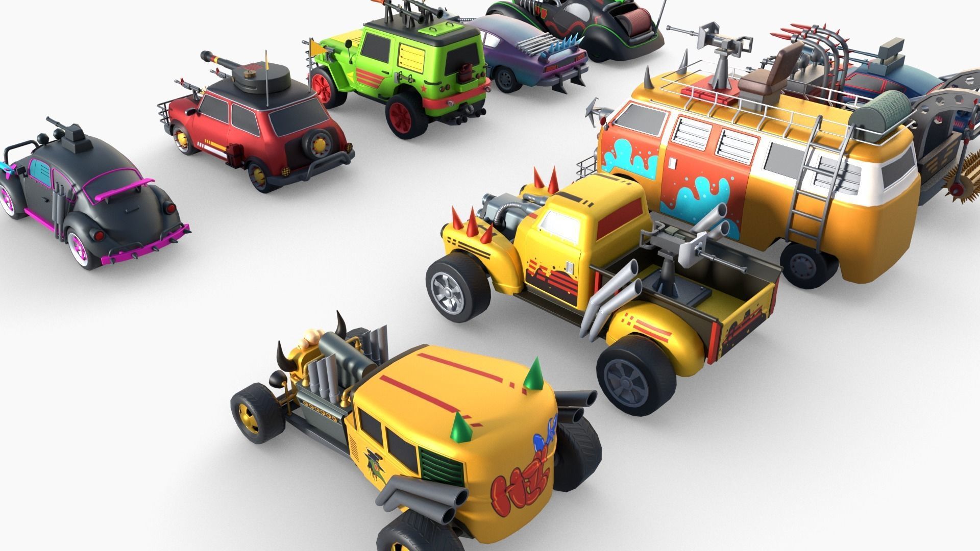 Lowpoly  Post Apocalyptic Car Sets  Low-poly 3D model_44