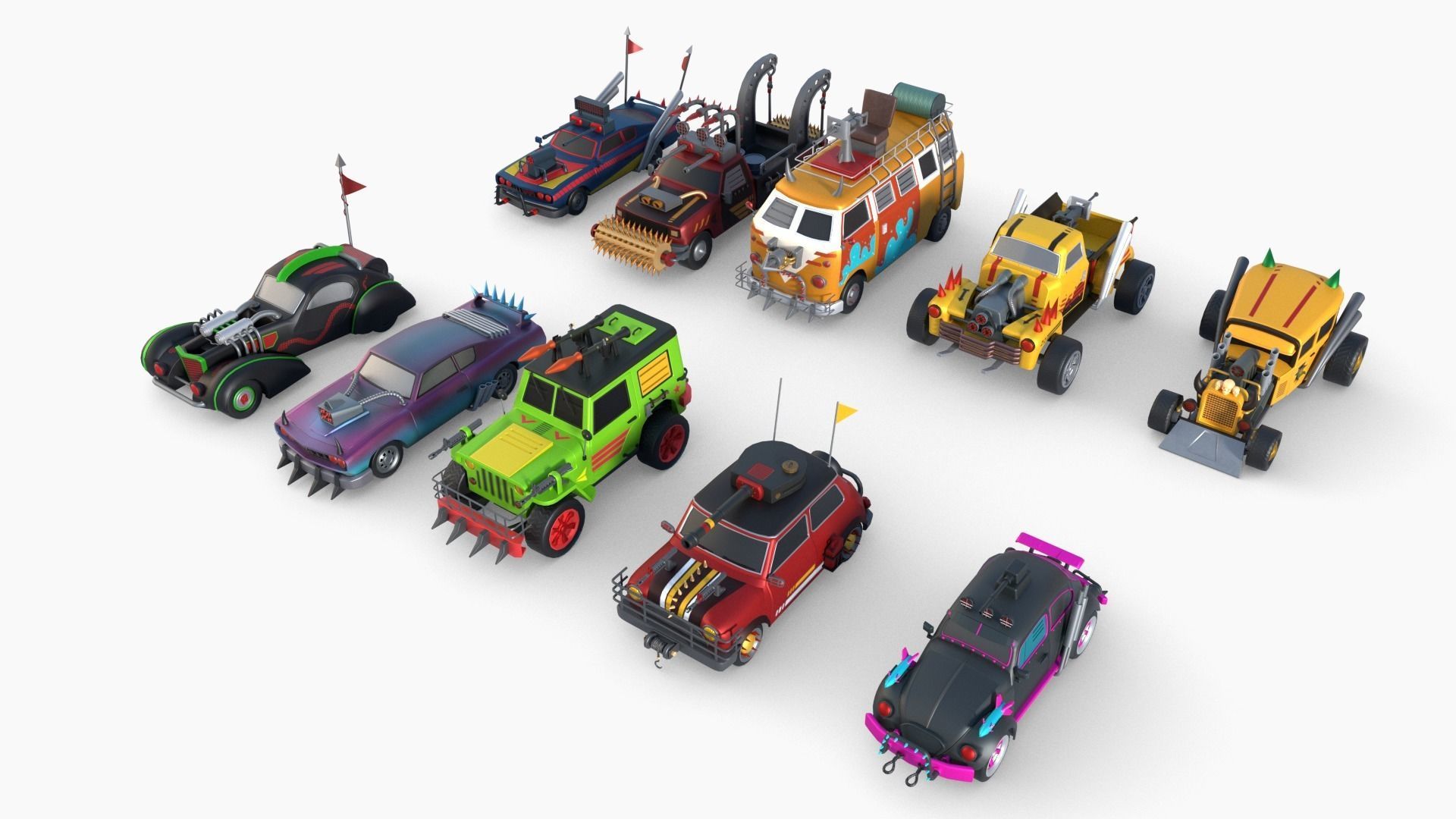 Lowpoly  Post Apocalyptic Car Sets  Low-poly 3D model_36