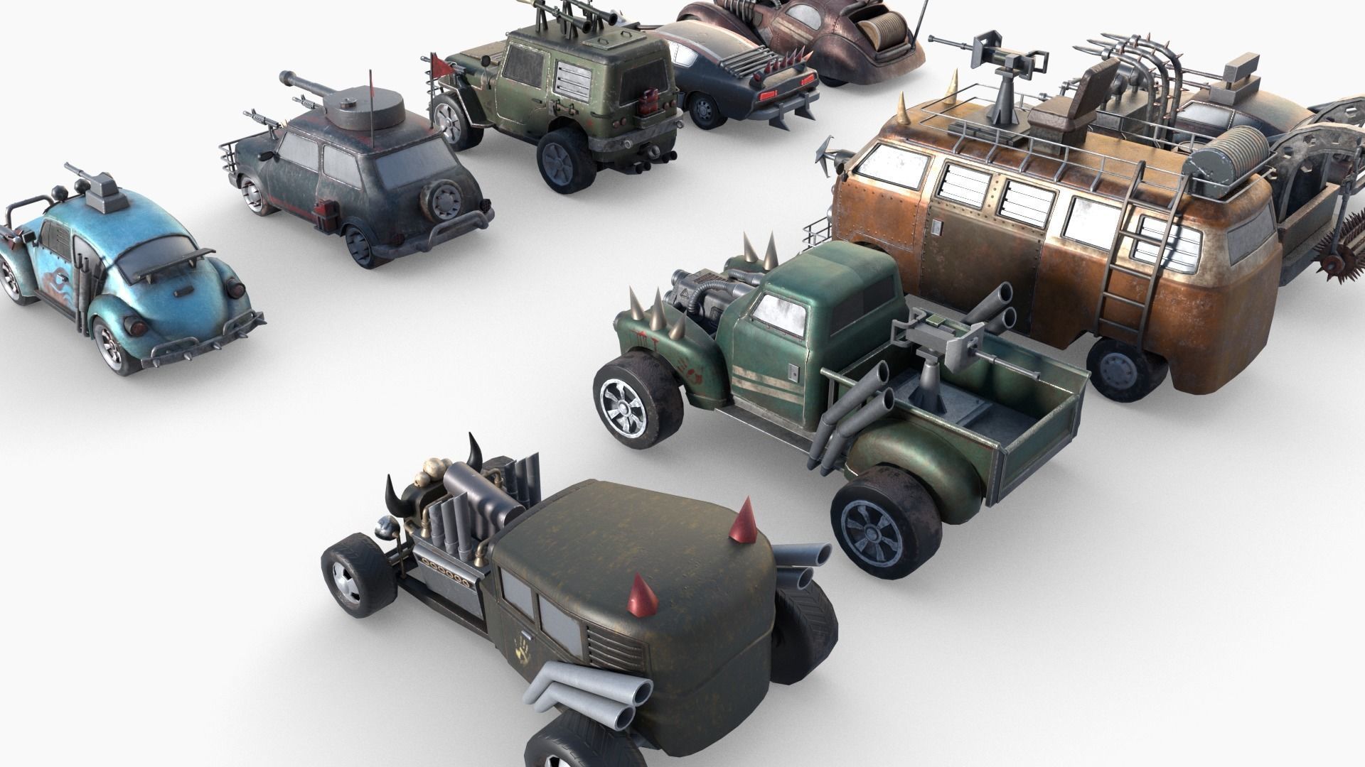 Lowpoly  Post Apocalyptic Car Sets  Low-poly 3D model_32
