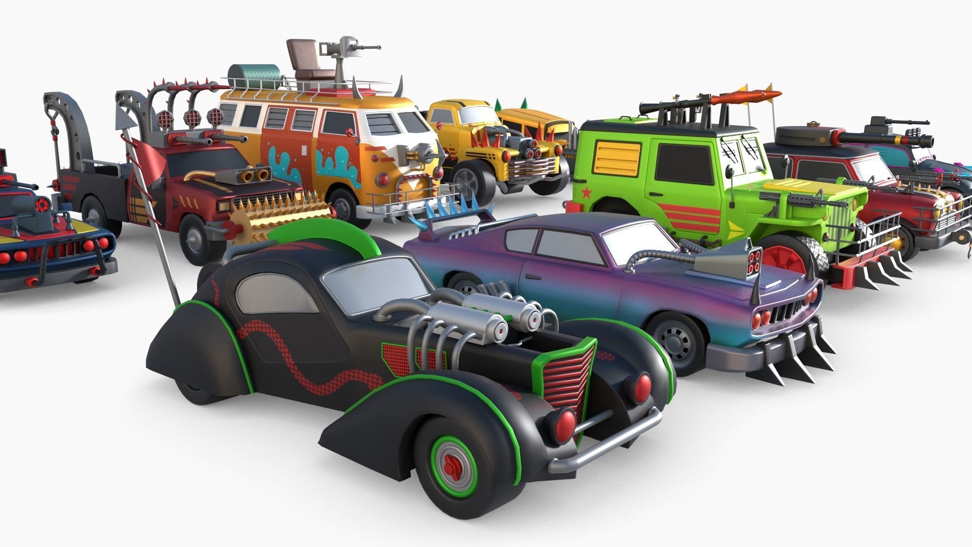 Lowpoly  Post Apocalyptic Car Sets  Low-poly 3D model_35