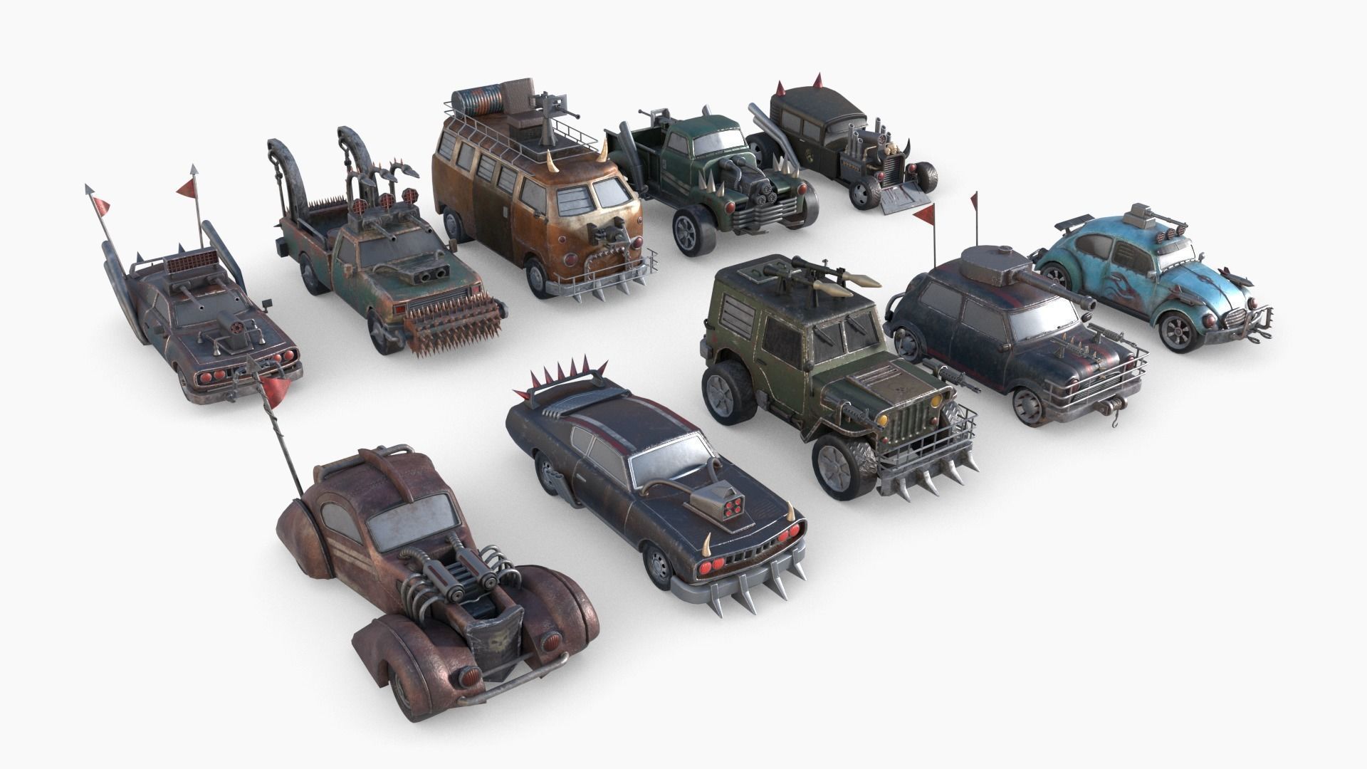 Lowpoly  Post Apocalyptic Car Sets  Low-poly 3D model_23