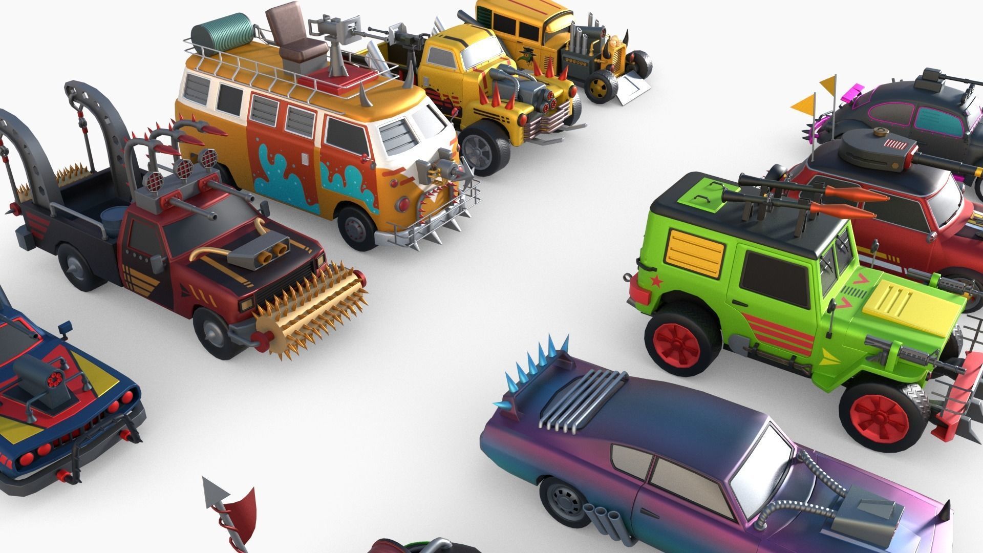 Lowpoly  Post Apocalyptic Car Sets  Low-poly 3D model_40
