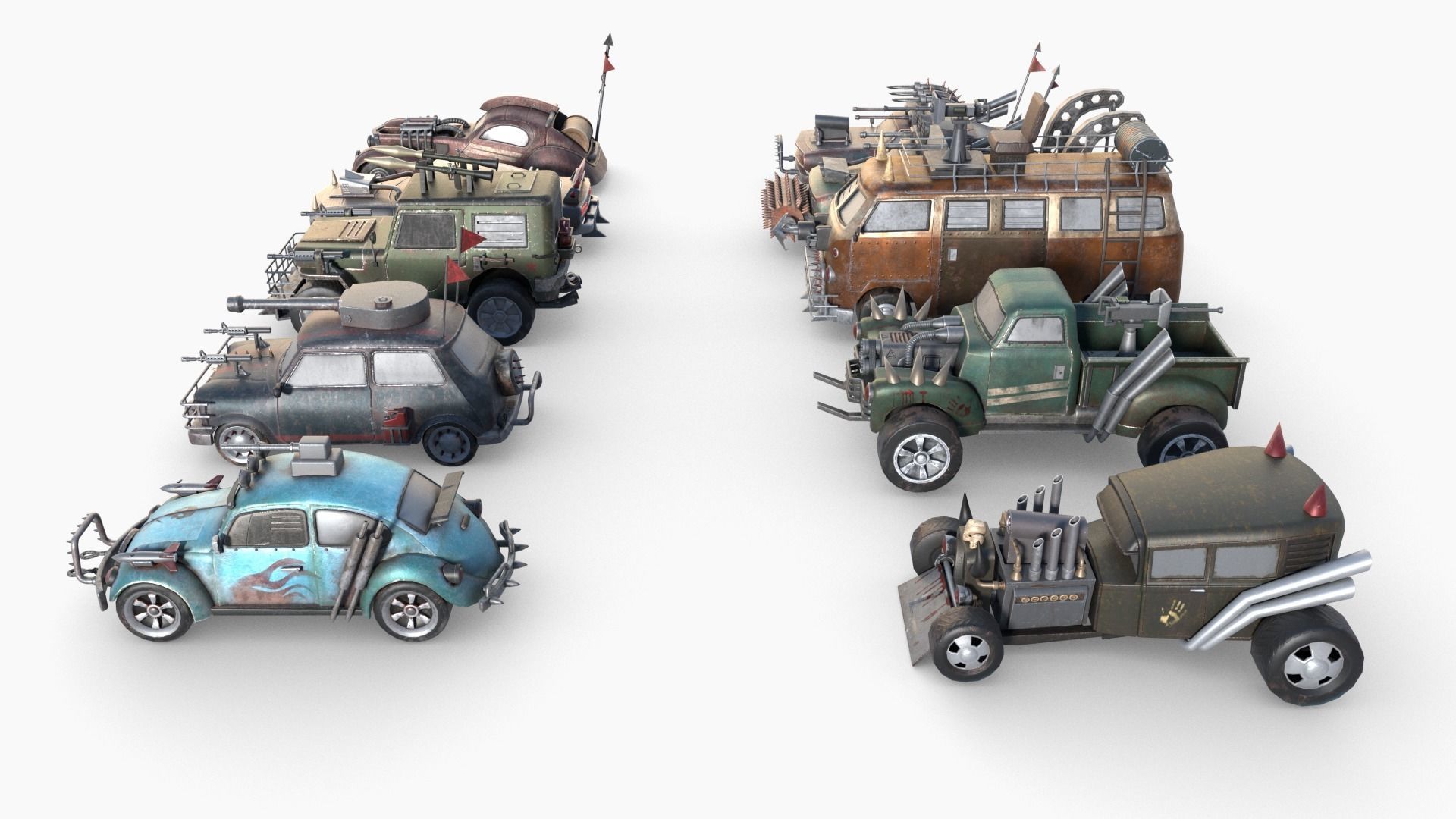 Lowpoly  Post Apocalyptic Car Sets  Low-poly 3D model_33