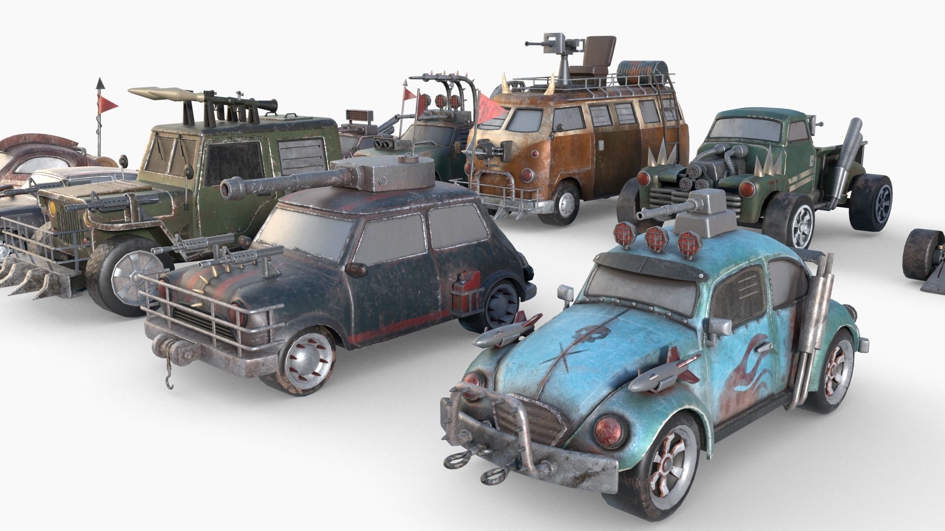 Lowpoly  Post Apocalyptic Car Sets  Low-poly 3D model_25