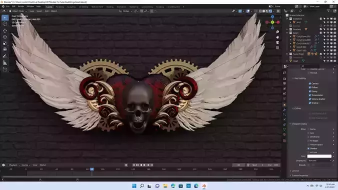 Abstract Skull Heart Wings 3D Art 3D model