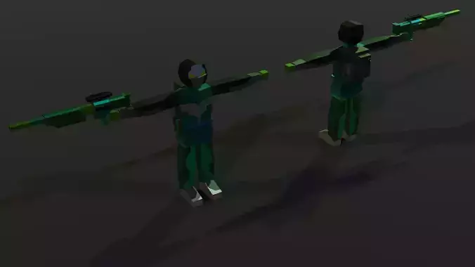 Four Low Poly Sci-Fi Animated Soldiers