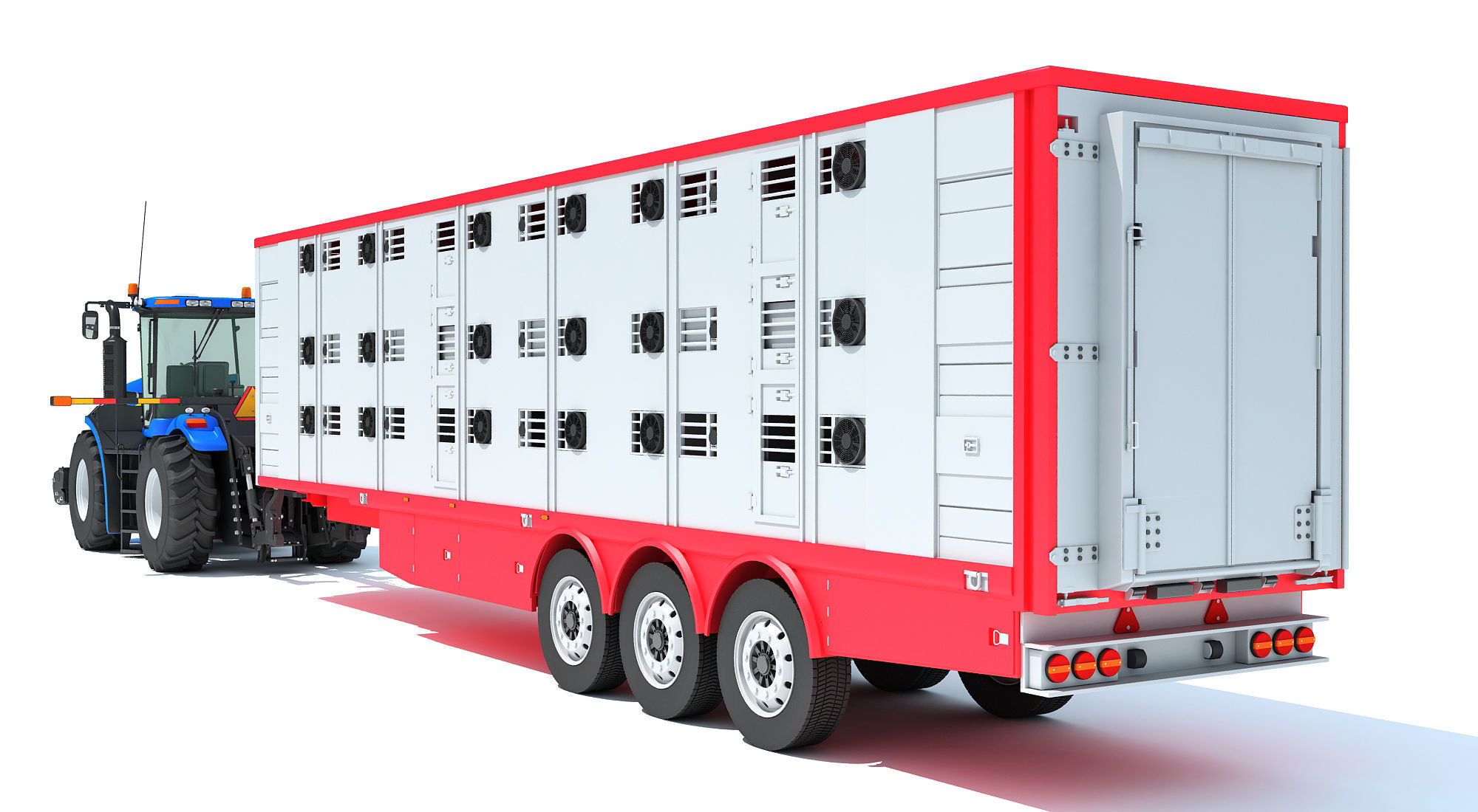 Tractor with Animal Transporter Trailer 3D model_4