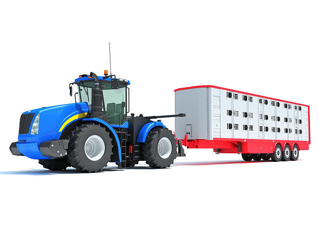 Tractor with Animal Transporter Trailer 3D model