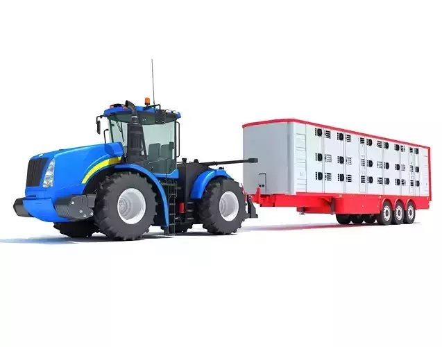 Tractor with Animal Transporter Trailer 3D model