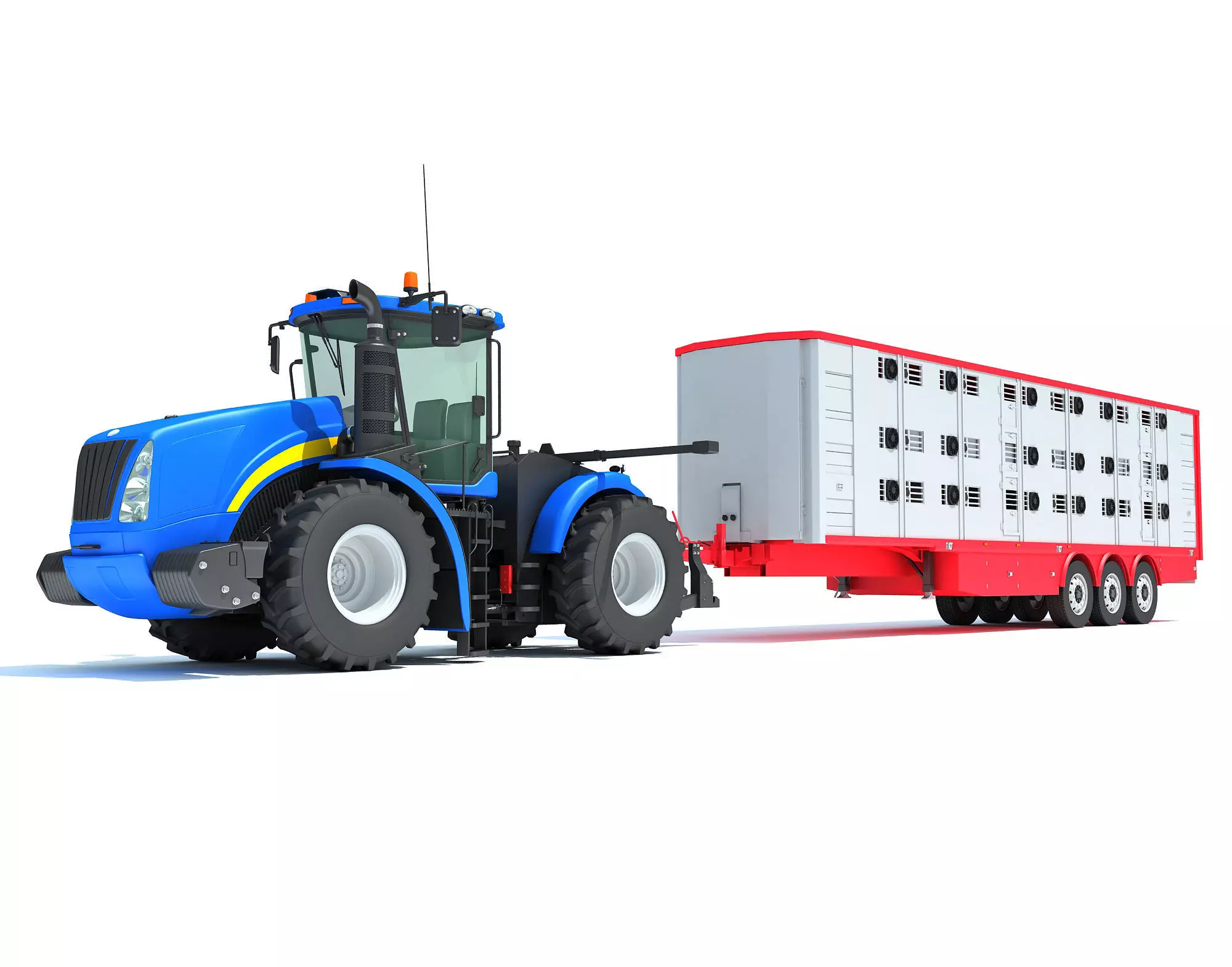 Tractor with Animal Transporter Trailer 3D model_0