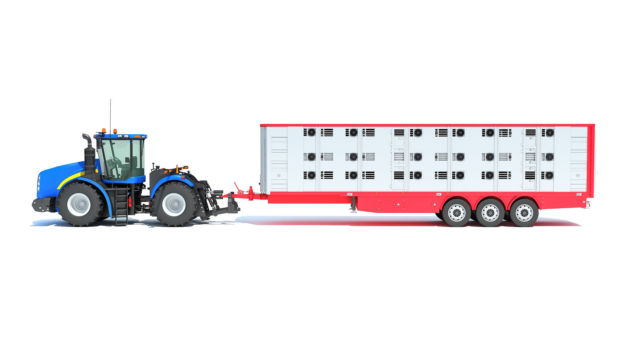 Tractor with Animal Transporter Trailer 3D model_2