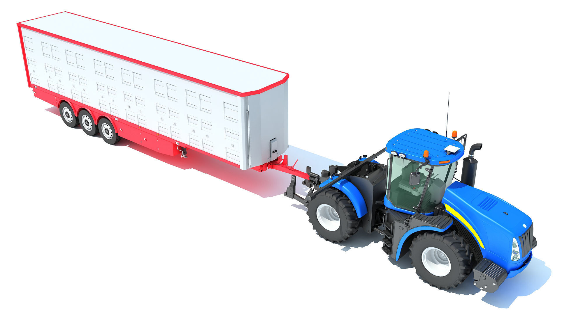 Tractor with Animal Transporter Trailer 3D model_10