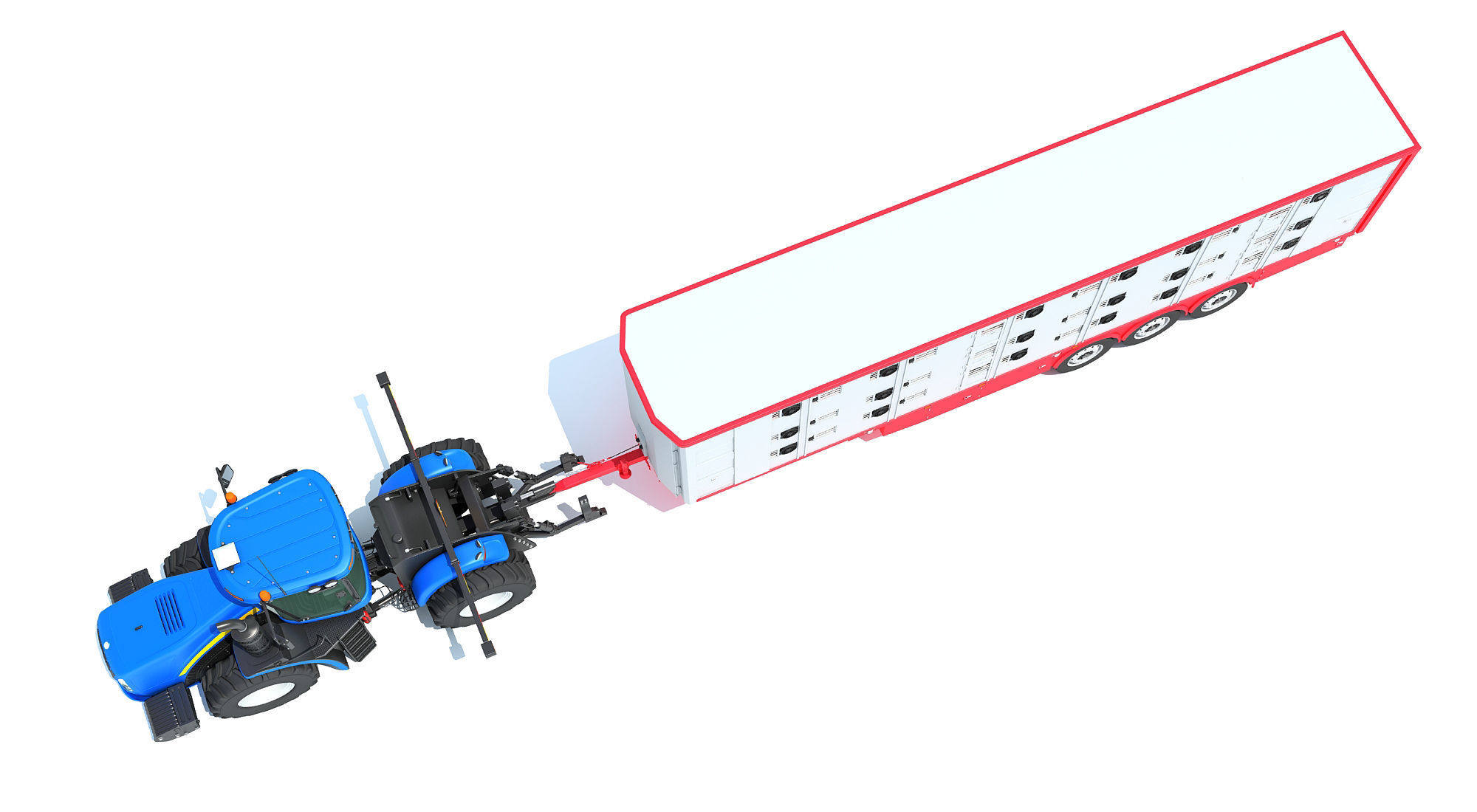 Tractor with Animal Transporter Trailer 3D model_12