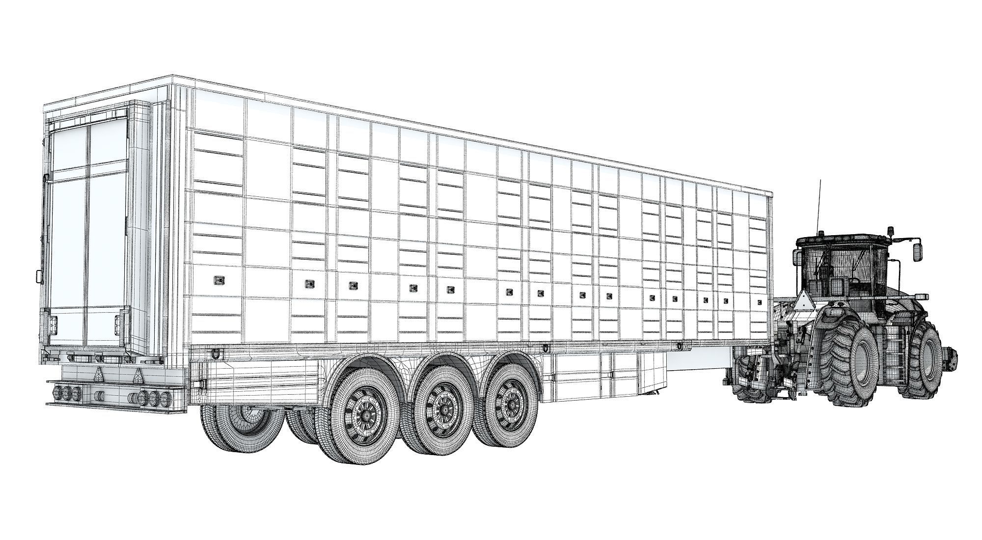 Tractor with Animal Transporter Trailer 3D model_18