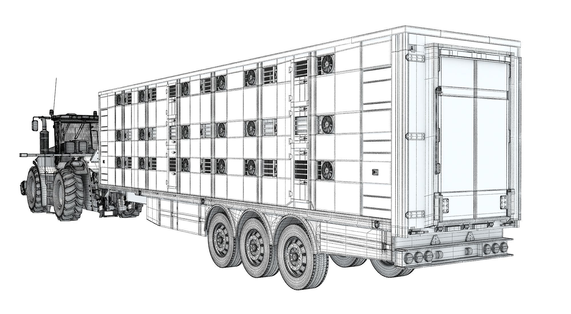 Tractor with Animal Transporter Trailer 3D model_17