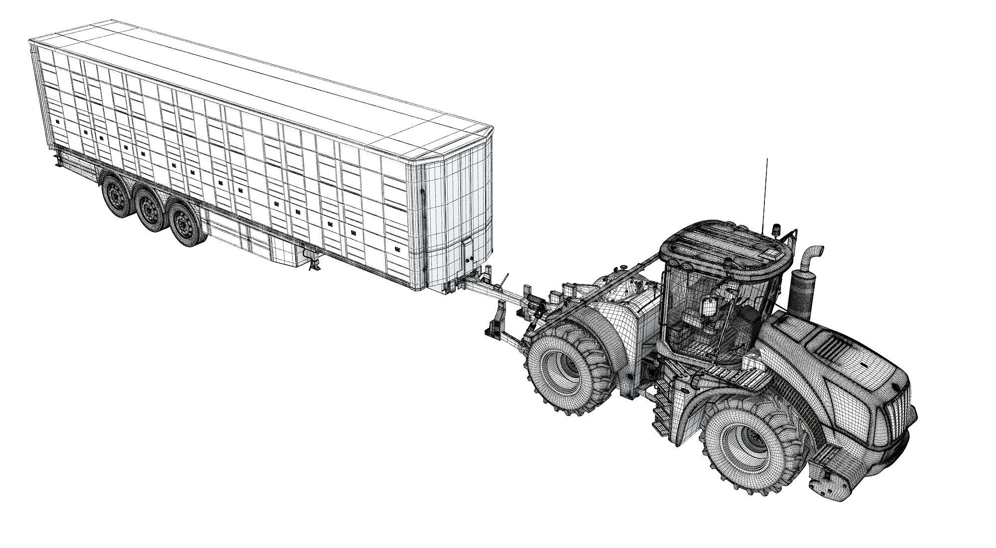 Tractor with Animal Transporter Trailer 3D model_19