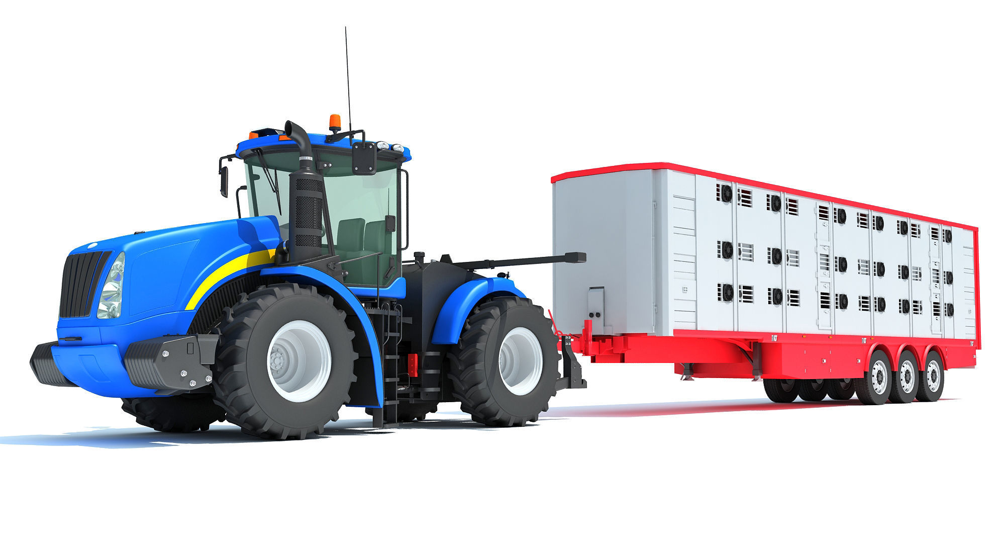 Tractor with Animal Transporter Trailer 3D model_9