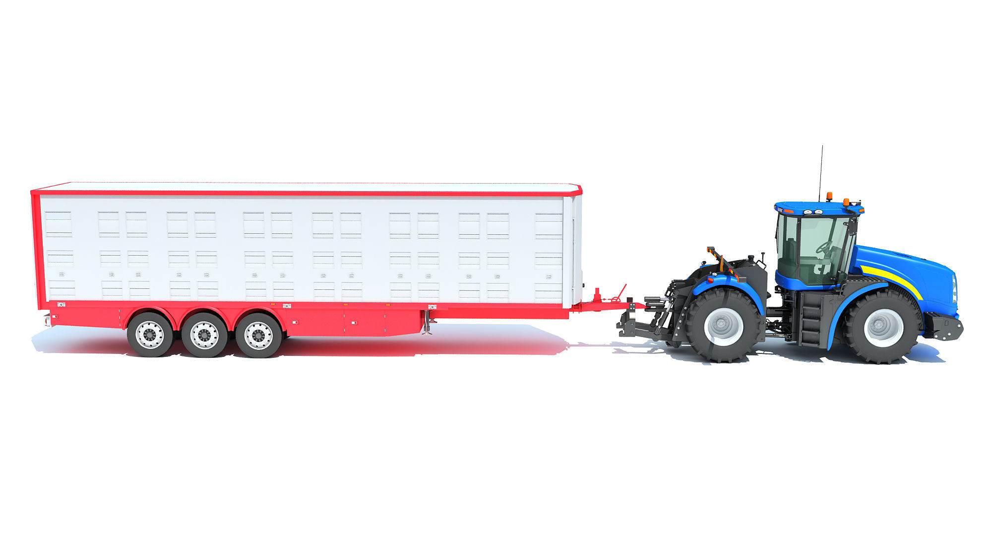 Tractor with Animal Transporter Trailer 3D model_7