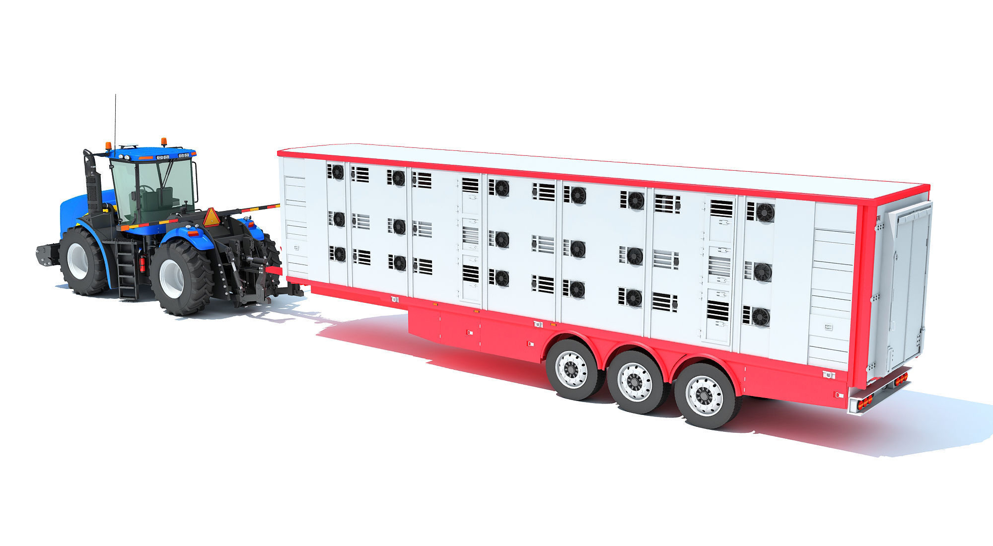 Tractor with Animal Transporter Trailer 3D model_3
