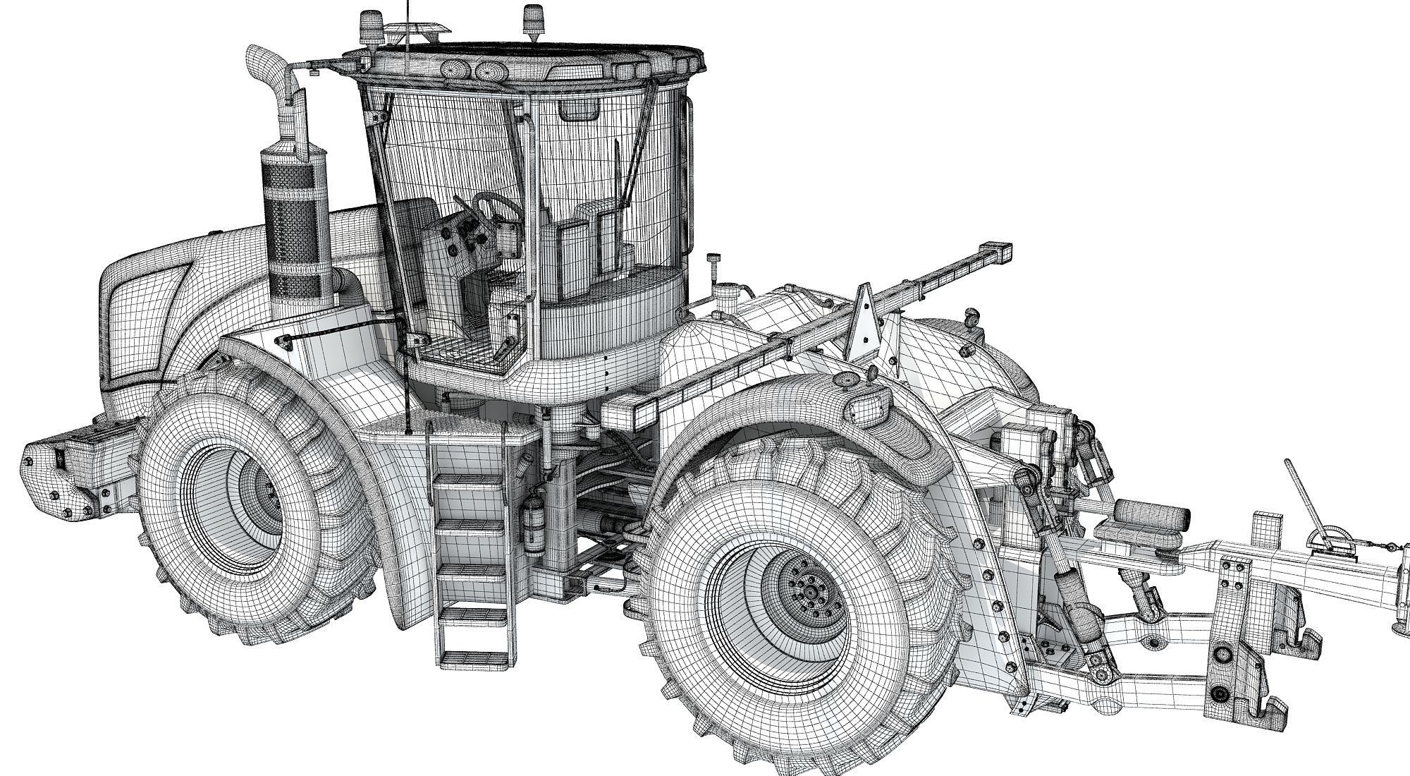 Tractor with Animal Transporter Trailer 3D model_20