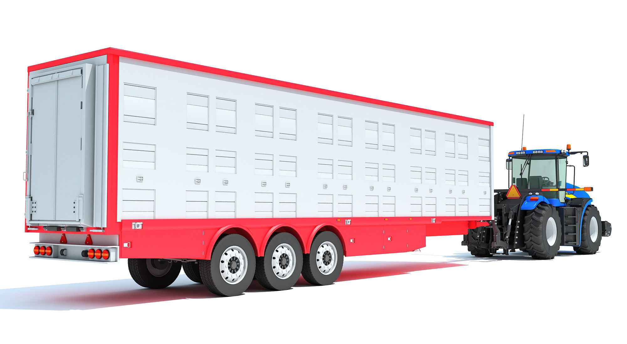 Tractor with Animal Transporter Trailer 3D model_6
