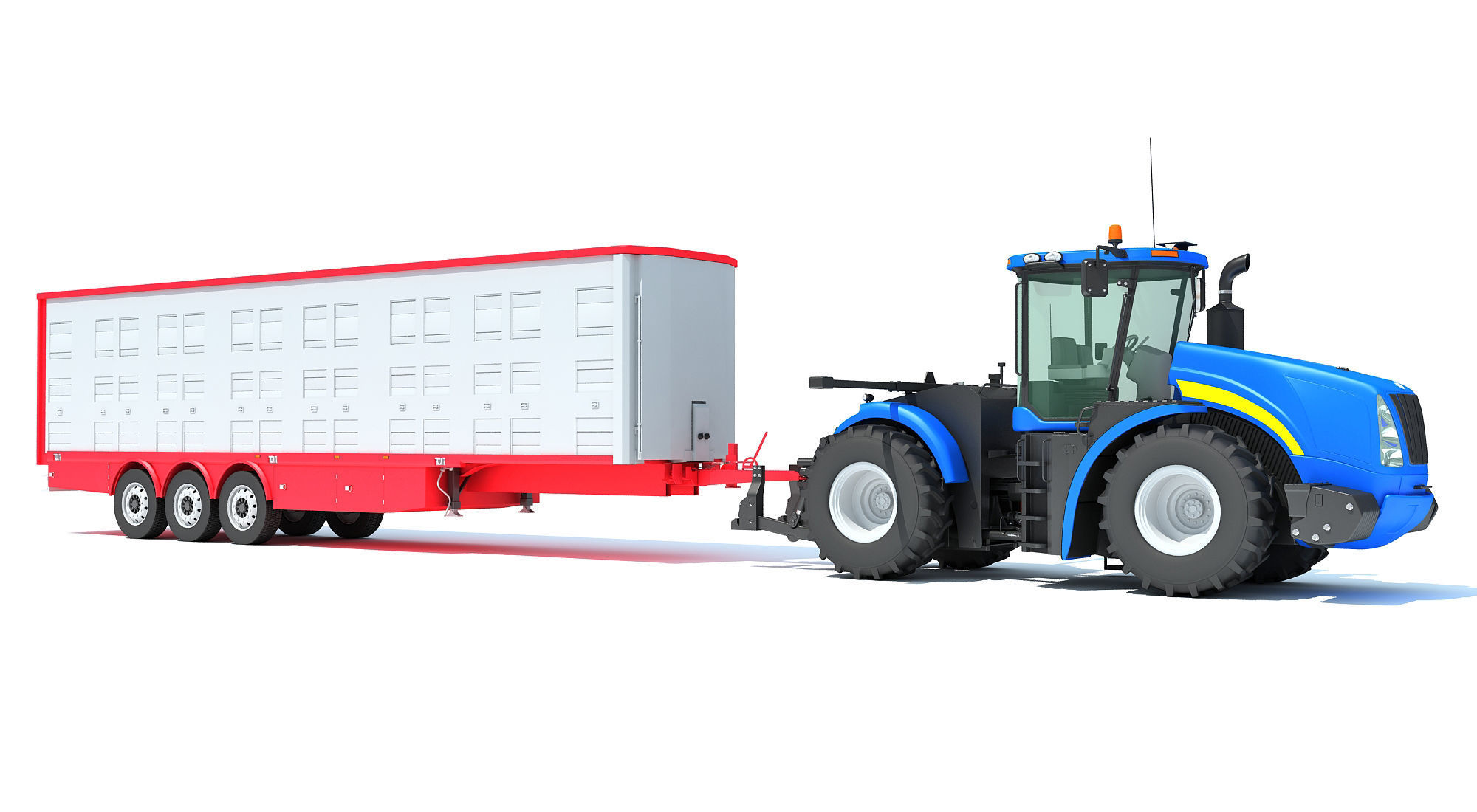 Tractor with Animal Transporter Trailer 3D model_8