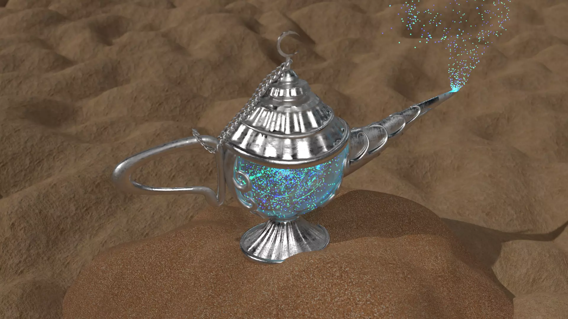 Fantasy Genie Lamp- Animated 3D model_0