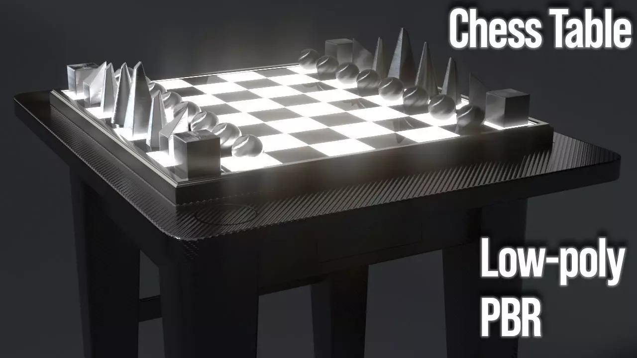 Modern Chess Table PBR Lowpoly  Low-poly 3D model_0