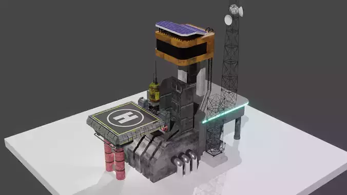 Sci-Fi base low-poly 3D model